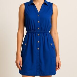 Alfani Petite 4P Royal Blue Sleeveless Shirt Dress with Pockets Excellent Condi